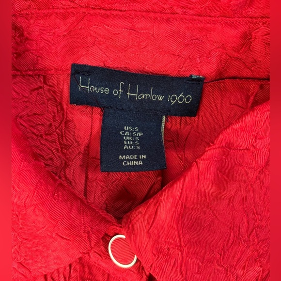 House Of Harlow 1960 Crinkle Fabric Tomato Red Blouse Shirt Sz Small Bold Goth - Picture 3 of 6